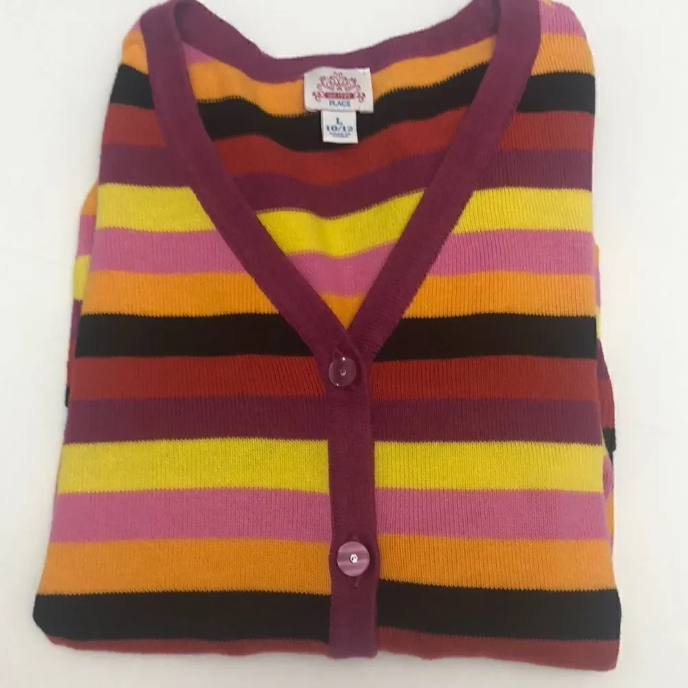 Multi Colored Striped Button Down LS Girls Sweater.